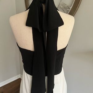 Custom black & white long dress with front slit and black bow in back: size 2